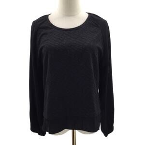 CALVIN KLEIN S black long sleeve mixed texture crew neck pullover top blouse B51